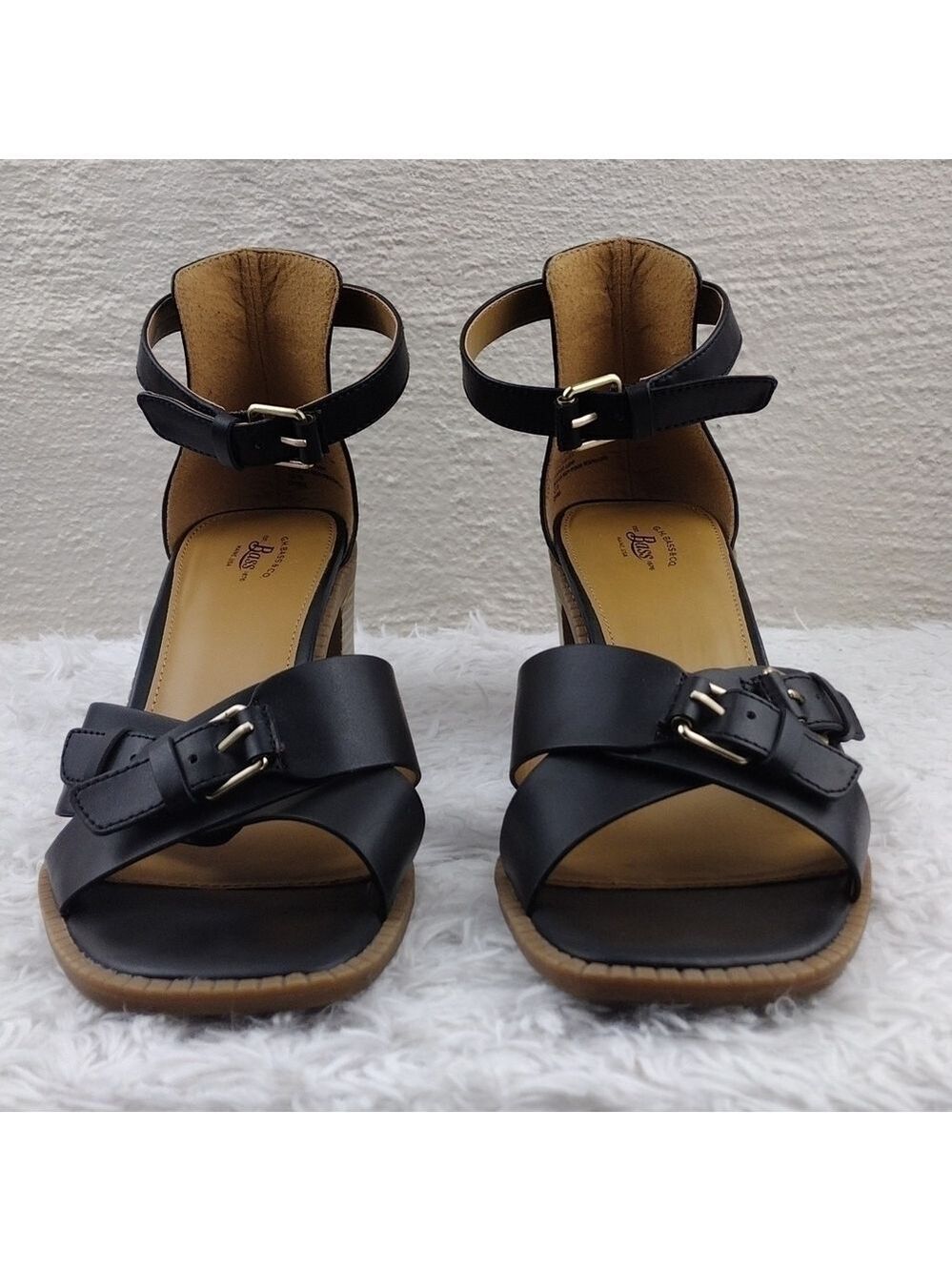 G.H. Bass & Co. Penelope Black Open Toe Ankle Strap Block High Heel Sandal Shoe - Picture 2 of 15